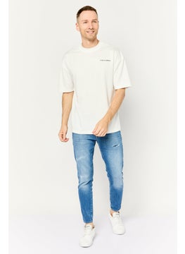 Core Elements Men Crew Neck Short Sleeve Brand Logo T-Shirts, Off White  - Image 2