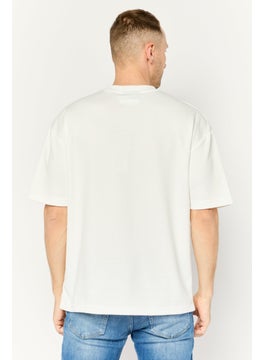 Core Elements Men Crew Neck Short Sleeve Brand Logo T-Shirts, Off White  - Image 4