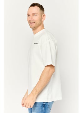Core Elements Men Crew Neck Short Sleeve Brand Logo T-Shirts, Off White  - Image 3