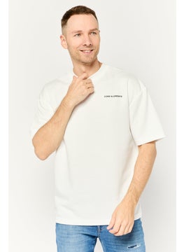 Core Elements Men Crew Neck Short Sleeve Brand Logo T-Shirts, Off White  - Image 1
