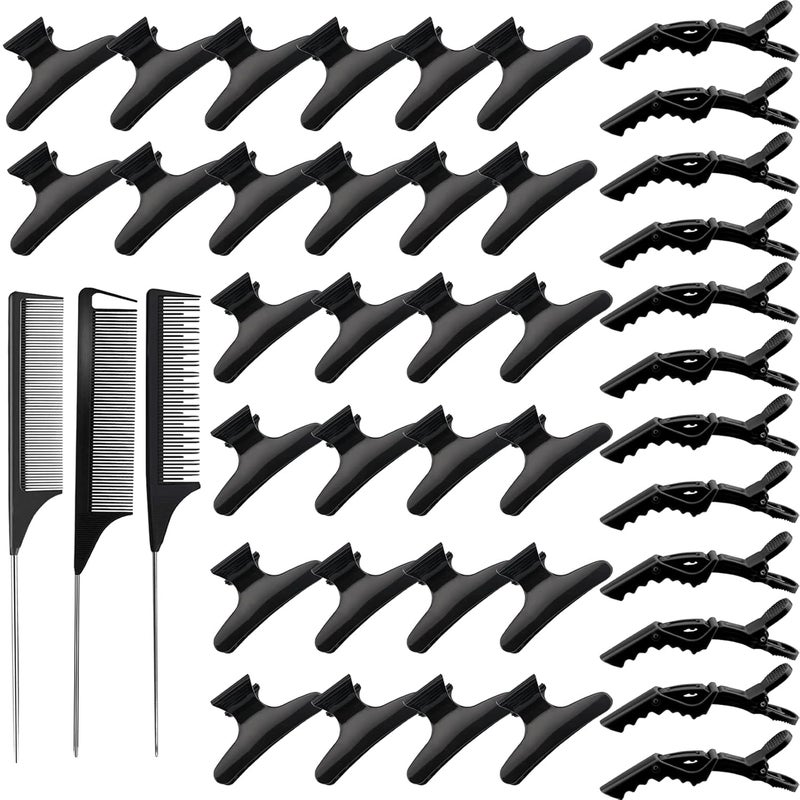 39 Pcs Butterfly Hair Clips Set with Nonslip Grip  Alligator Croc Clips 3 Rat Tail Combs for Sectioning and Styling Hair Salon Tool for Girls