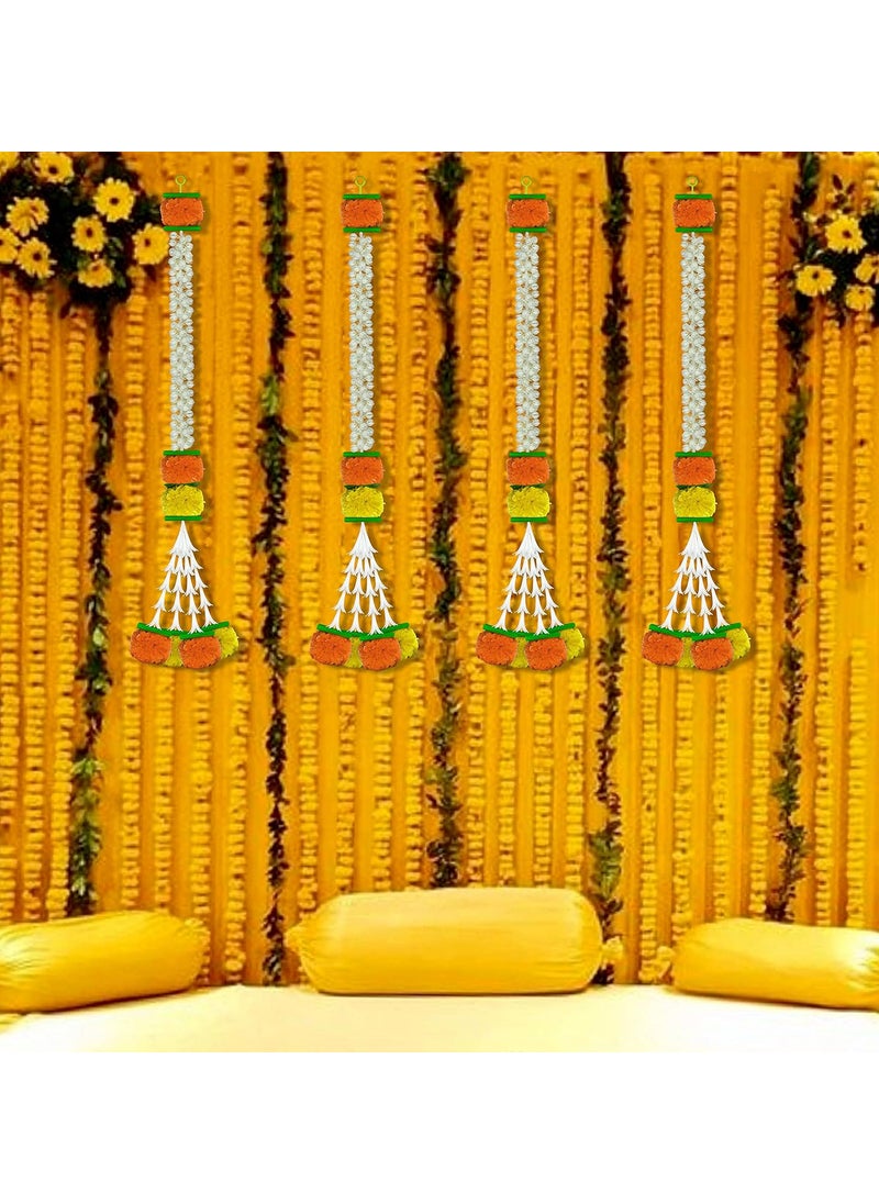 iHandikart iHandikart Jasmine Artificial Garland with Marigold Flowers Tuberose Diwali Decoration for Home Decor White Garland for Decoration Color Yellow Light Orange Pack of 10 3330610  - Image 2