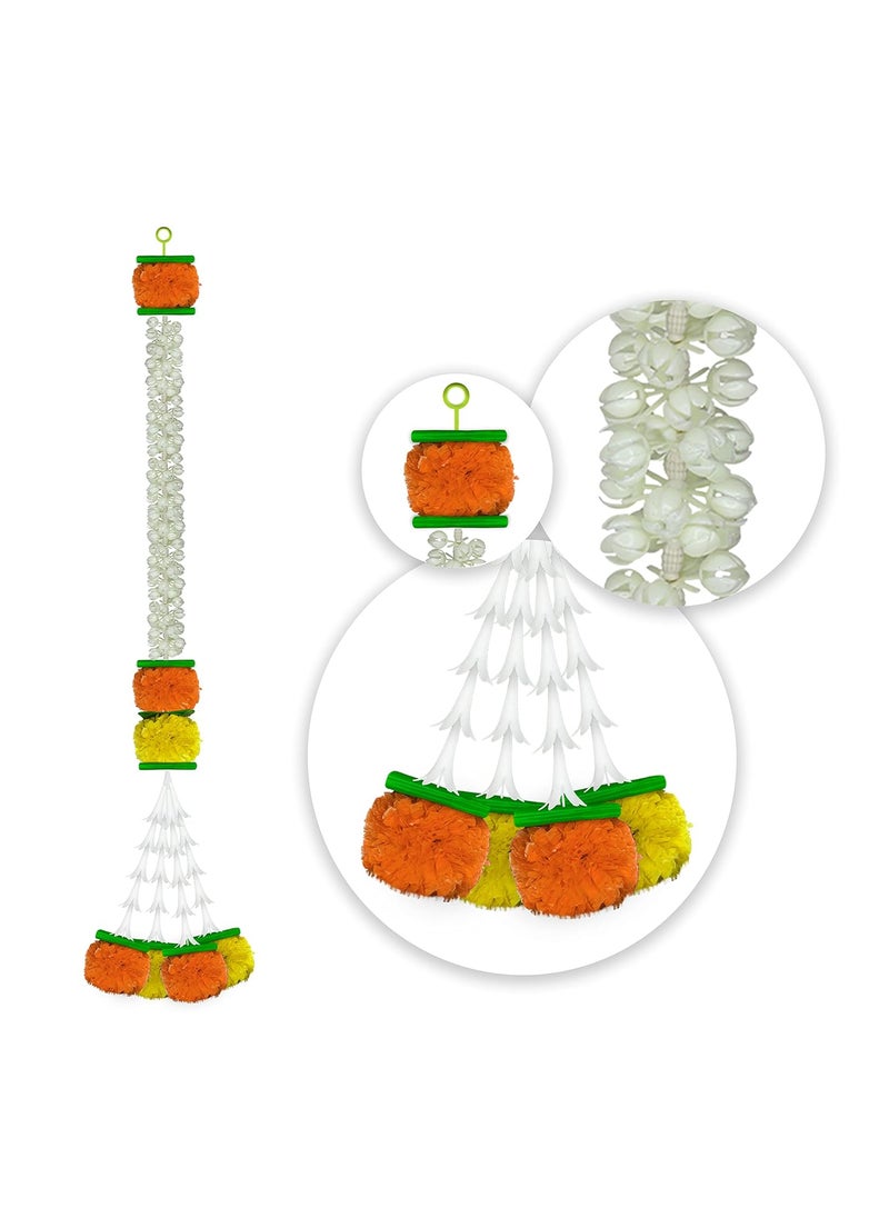 iHandikart iHandikart Jasmine Artificial Garland with Marigold Flowers Tuberose Diwali Decoration for Home Decor White Garland for Decoration Color Yellow Light Orange Pack of 10 3330610  - Image 4