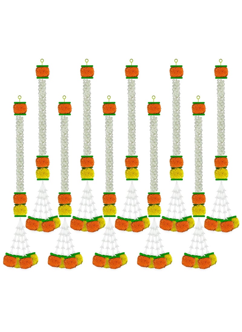 iHandikart iHandikart Jasmine Artificial Garland with Marigold Flowers Tuberose Diwali Decoration for Home Decor White Garland for Decoration Color Yellow Light Orange Pack of 10 3330610  - Image 1