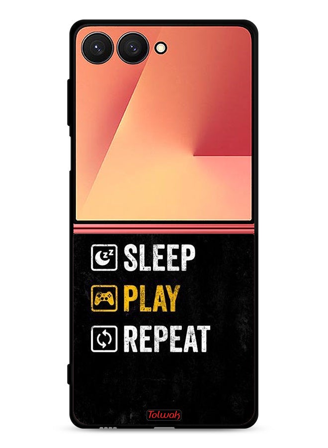 Tolwak Samsung Galaxy Z Flip7 Protective Case Cover Eat Sleep Play Repeat - Image 1