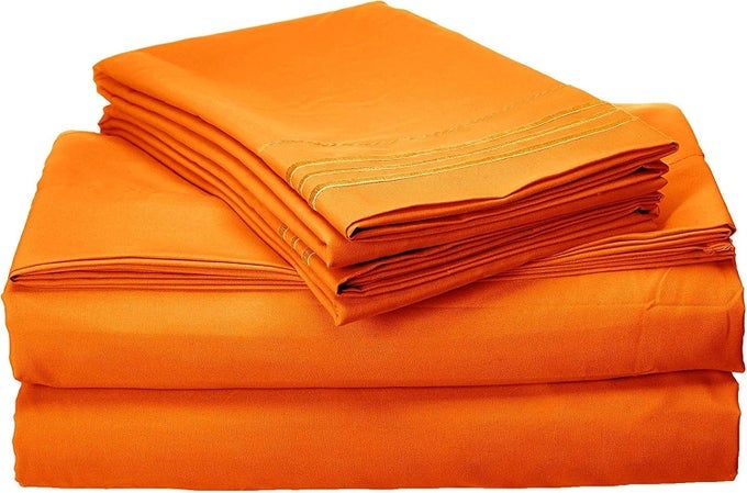 1800 SERIES HOTEL QUALITY SUPER SOFT WRINKLE RESISTANT FADE RESISTANT BEAUTIFUL DESIGN ON PILLOWCASES 3PIECE SHEET SET DEEP POCKET UP TO 16INCH TWINTWIN XL ELITE ORANGE