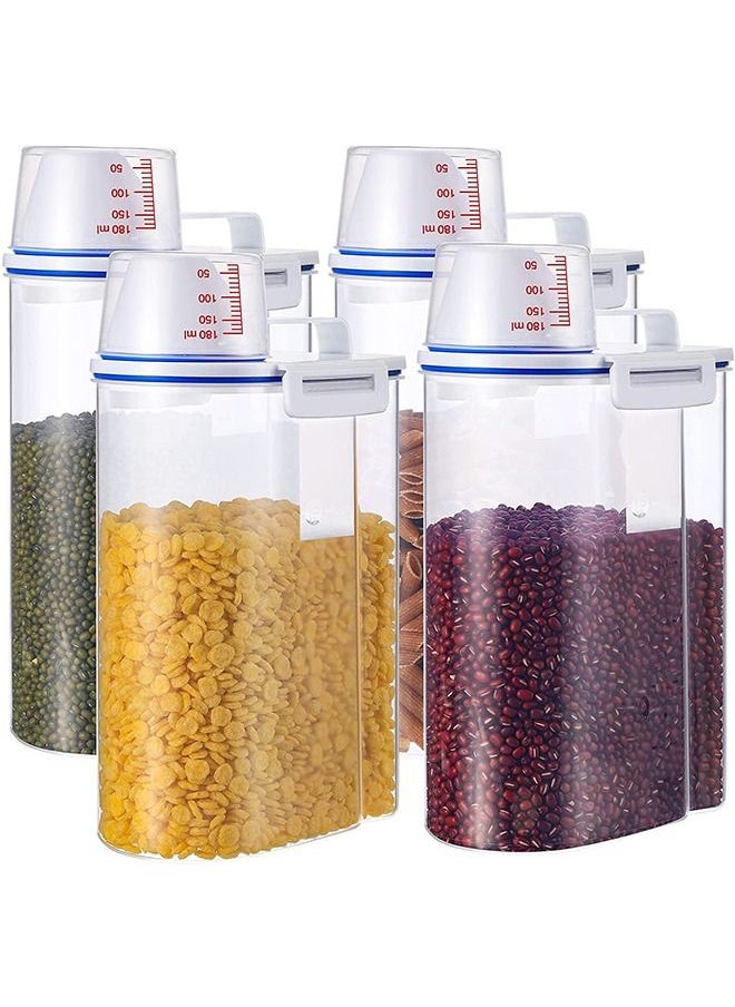 Generic Rice Storage Bin 4 Pcs Cereal Containers Dispenser with Measuring Cup Plastic Storage Containers with Lids Kitchen Storage Bin Rice Holder Container Food Container Sets for Flour Cereal 2.5 L  - Image 1