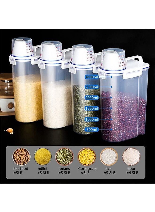 Generic Rice Storage Bin 4 Pcs Cereal Containers Dispenser with Measuring Cup Plastic Storage Containers with Lids Kitchen Storage Bin Rice Holder Container Food Container Sets for Flour Cereal 2.5 L  - Image 2