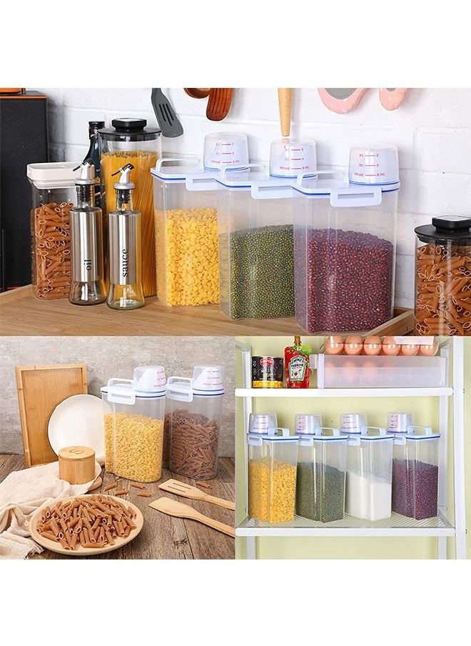 Generic Rice Storage Bin 4 Pcs Cereal Containers Dispenser with Measuring Cup Plastic Storage Containers with Lids Kitchen Storage Bin Rice Holder Container Food Container Sets for Flour Cereal 2.5 L  - Image 4