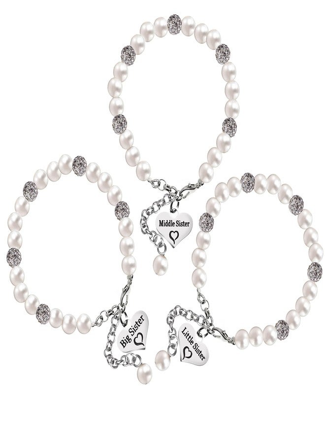 LParkin Big Little Sister Middle Bracelet Set for 3 Sister Gift Pearl Jewelry - Image 1