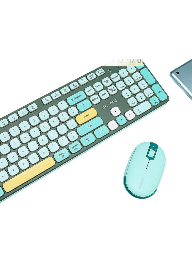 Dearmo Mk8900 Wireless Keyboard And Mouse Combo, Bluetooth Dual-Mode With Built-In Lithium Battery, For Laptop And Desktop Computers, Green Color - Image 3