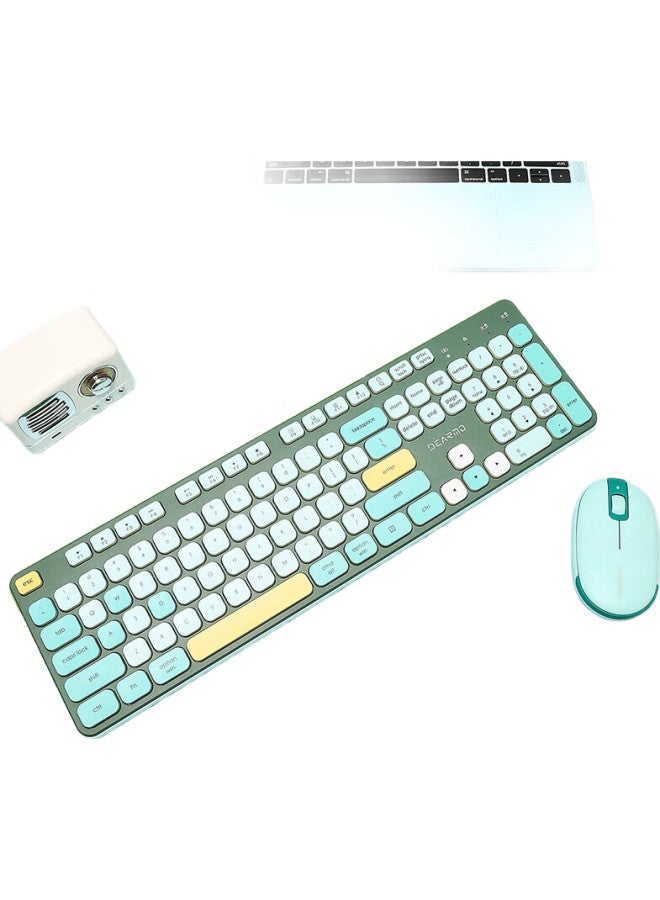 Dearmo Mk8900 Wireless Keyboard And Mouse Combo, Bluetooth Dual-Mode With Built-In Lithium Battery, For Laptop And Desktop Computers, Green Color - Image 1