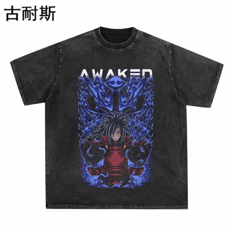 Washed Old Short-sleeved T-shirt Men's and Women's Summer Fashion Brand American Style Retro Couple's T-shirt Top for - Image 1