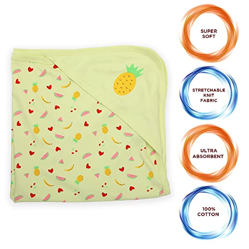 Luv Lap LuvLap Cotton Hooded Wrapper - Baby Towel for New Born | Big Size 75cm x 75cm | Soft, Safe & Skin-Friendly | Perfect for Newborns 0-12 Months | Lightweight & Travel Friendly, Pineapple Print - Yellow - Image 2