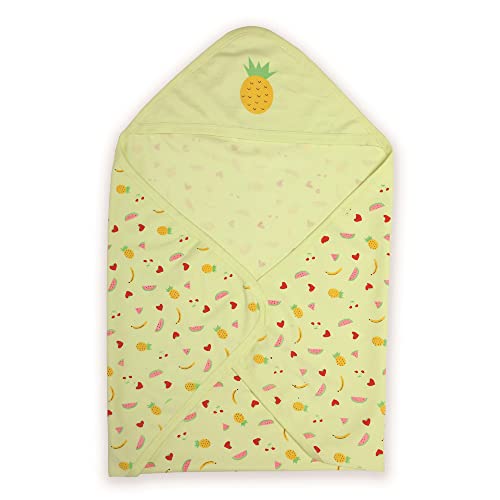 Luv Lap LuvLap Cotton Hooded Wrapper - Baby Towel for New Born | Big Size 75cm x 75cm | Soft, Safe & Skin-Friendly | Perfect for Newborns 0-12 Months | Lightweight & Travel Friendly, Pineapple Print - Yellow - Image 1