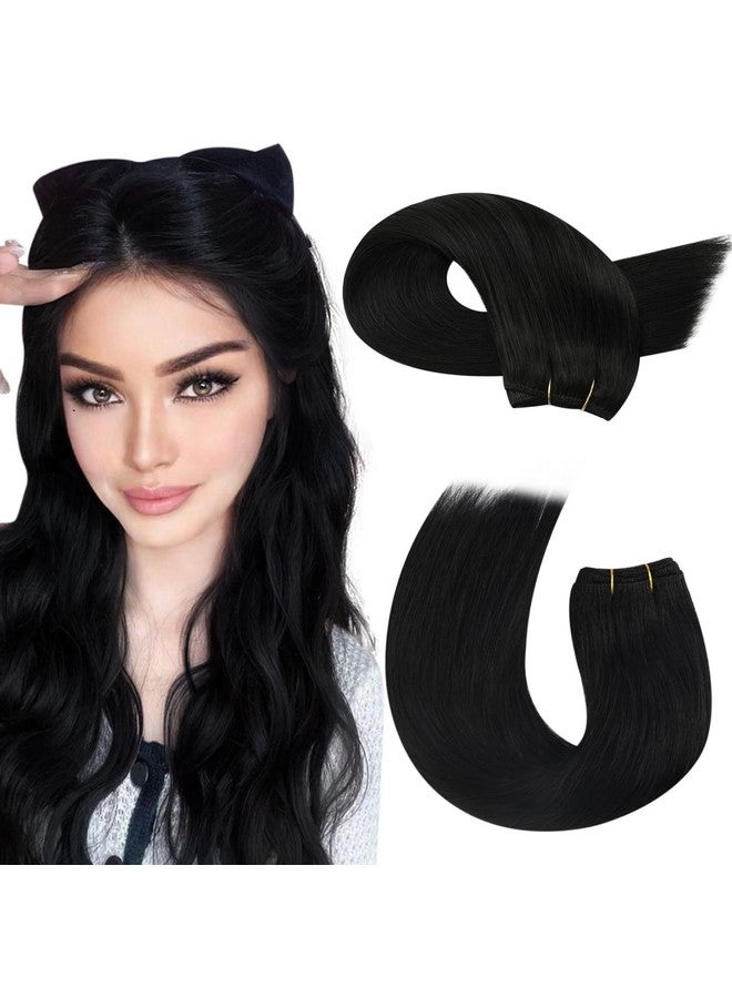 Moresoo Weft Hair Extensions Human Hair Jet Black Sew In Extensions Real Human Hair 20Inch Remy Hair Wefts Human Hair Sew In Hair Extensions Jet Black 1 100G - Image 1