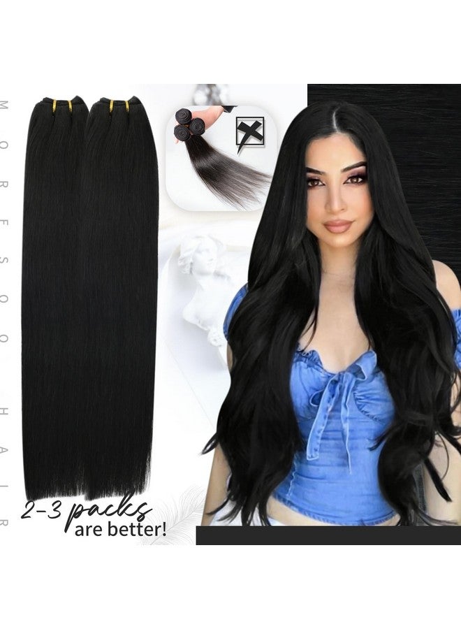 Moresoo Weft Hair Extensions Human Hair Jet Black Sew In Extensions Real Human Hair 20Inch Remy Hair Wefts Human Hair Sew In Hair Extensions Jet Black 1 100G - Image 5
