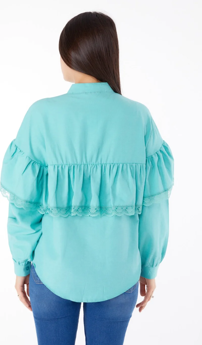 Tofisa Plain Judge Collar Women's Green Lace Shirt - 25683