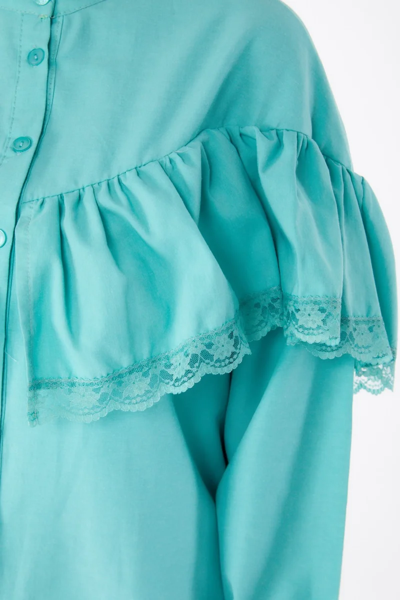 Tofisa Plain Judge Collar Women's Green Lace Shirt - 25683