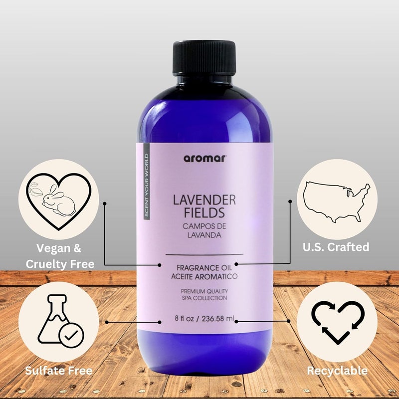 aromar Premium Fragrance Oil, Long-Lasting, Reinvigorating Uplifting Aroma for Aromatherapy, Relaxation & Household Uses. Lavender Fields 8oz - Image 2