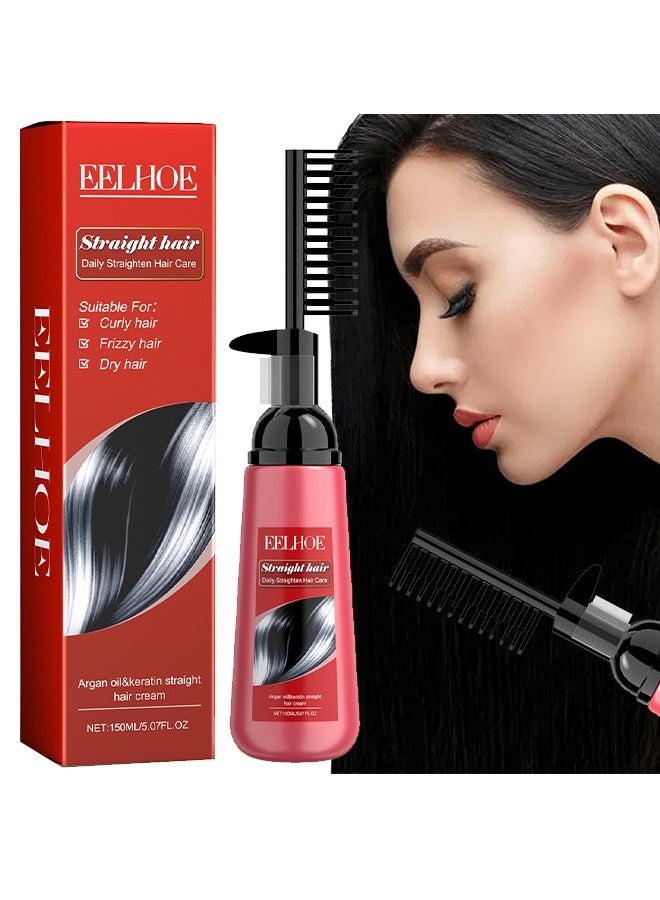 إيلهو Straight Hair Daily Straighten Hair Care ,Moroccan straight hair cream, suitable for deep moisturizing, smoothing, repairing, split ends, dry and frizzy hair care 150ml - Image 1