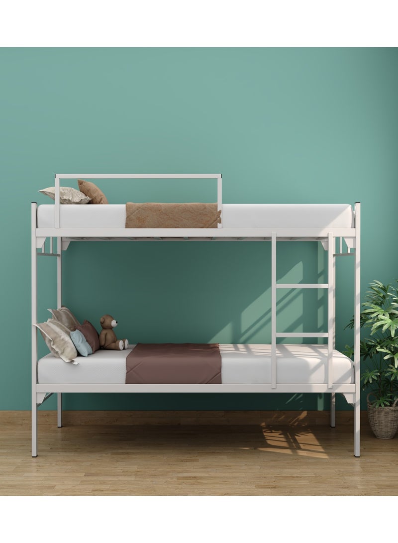 RIGID Heavy Duty Bunk Bed with Metal Frame | Industrial Strength Platform Bed for Hostel, PG, Home | Easy to Assemble Knockdown Bed, Ladder Support, High Load Capacity, White (95D x 196W x 150H cm) - Image 5