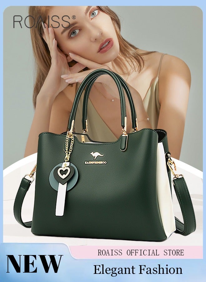 roaiss PU Leather Women Shoulder Bag Women's Handbag Elegant Patent Leather Bag Waterproof Handbag Shoulder Bag Women Large Capacity Bag Crossbody Tote Bag Green Lightweight Portable and Waterproof - Image 1