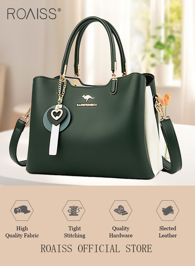 roaiss PU Leather Women Shoulder Bag Women's Handbag Elegant Patent Leather Bag Waterproof Handbag Shoulder Bag Women Large Capacity Bag Crossbody Tote Bag Green Lightweight Portable and Waterproof - Image 2