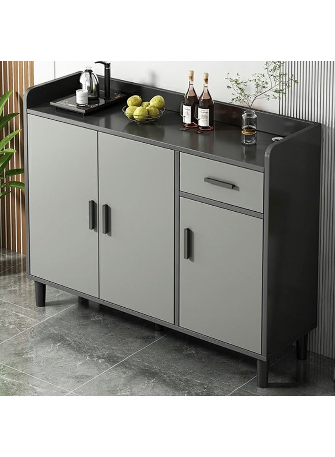 اليسا خزانة تخزين مطبخ متينة - منظم قائم بذاته مقاس 100×92×34 سم مع سطح عمل، 3 أبواب متأرجحة، درج واحد، فتحة كابل، أرجل ومقابض معدنية - رمادي MDF ومعدني - Image 1