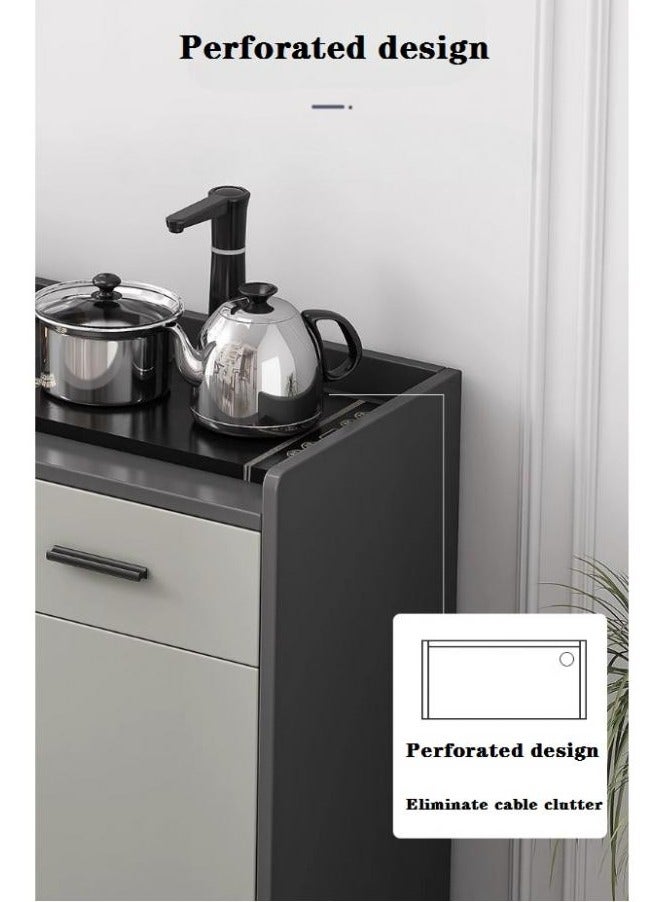 اليسا خزانة تخزين مطبخ متينة - منظم قائم بذاته مقاس 100×92×34 سم مع سطح عمل، 3 أبواب متأرجحة، درج واحد، فتحة كابل، أرجل ومقابض معدنية - رمادي MDF ومعدني - Image 4