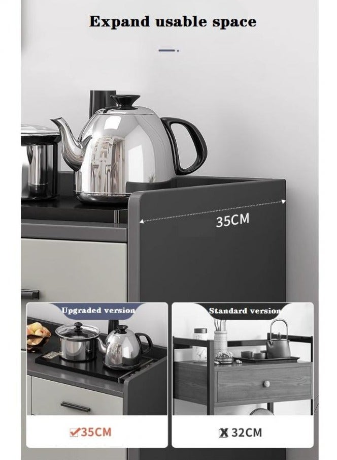 اليسا خزانة تخزين مطبخ متينة - منظم قائم بذاته مقاس 100×92×34 سم مع سطح عمل، 3 أبواب متأرجحة، درج واحد، فتحة كابل، أرجل ومقابض معدنية - رمادي MDF ومعدني - Image 3