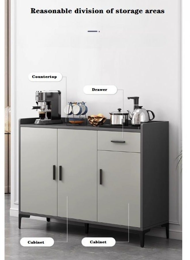 اليسا خزانة تخزين مطبخ متينة - منظم قائم بذاته مقاس 100×92×34 سم مع سطح عمل، 3 أبواب متأرجحة، درج واحد، فتحة كابل، أرجل ومقابض معدنية - رمادي MDF ومعدني - Image 5