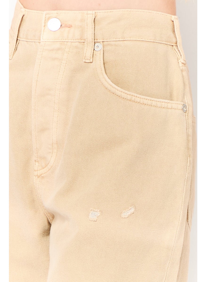 Scotch & Soda Women Boyfriend Fit Washed Non Stretchable Jeans, Beige  - Image 3