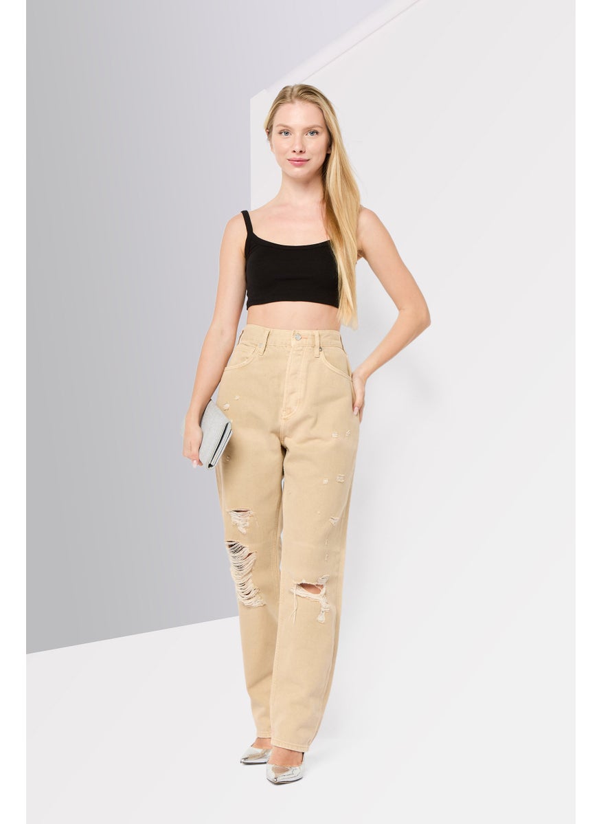 Scotch & Soda Women Boyfriend Fit Washed Non Stretchable Jeans, Beige  - Image 2