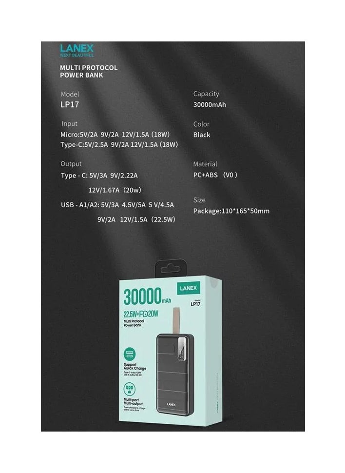 LANEX - Multi Protocol Power Bank 30000mAh 22.5W+PD20W - Image 1