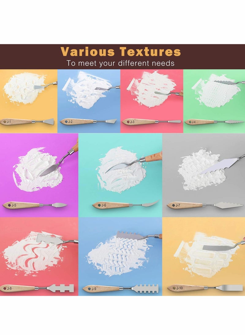 10 Piece Stainless Steel Palette Knife Set for Art, Flexible Tools with Wooden Handle for Oil and Acrylic Painting, Color Mixing and Texture Creation - Image 5
