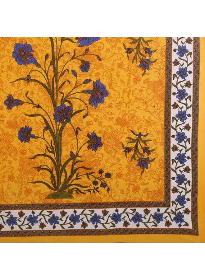 RajasthaniKart راجبستاني كارت® مريحة راجبستاني جايبوري تقليدية طباعة سانغاني 144 TC 100% قطن ملاءة سرير مفرد مع 1 غطاء وسادة - أزرق - Image 4