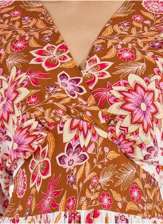 ستايلي Floral Print 3/4 Sleeves Maxi Dress