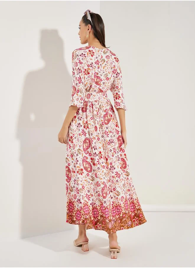 ستايلي Floral Print 3/4 Sleeves Maxi Dress