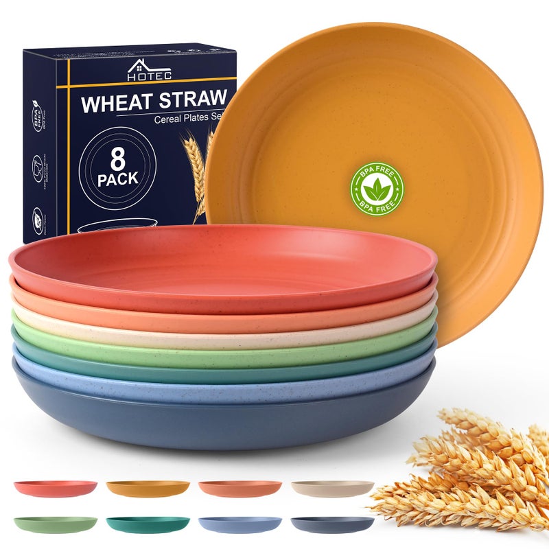HOTEC 8-Pack 10inch BPA Free Unbreakable Deep Dinner Plates, Wheat Straw Plastic Plates Dishwasher Safe Kitchen Plates Dinnerware Multicolor - Image 1