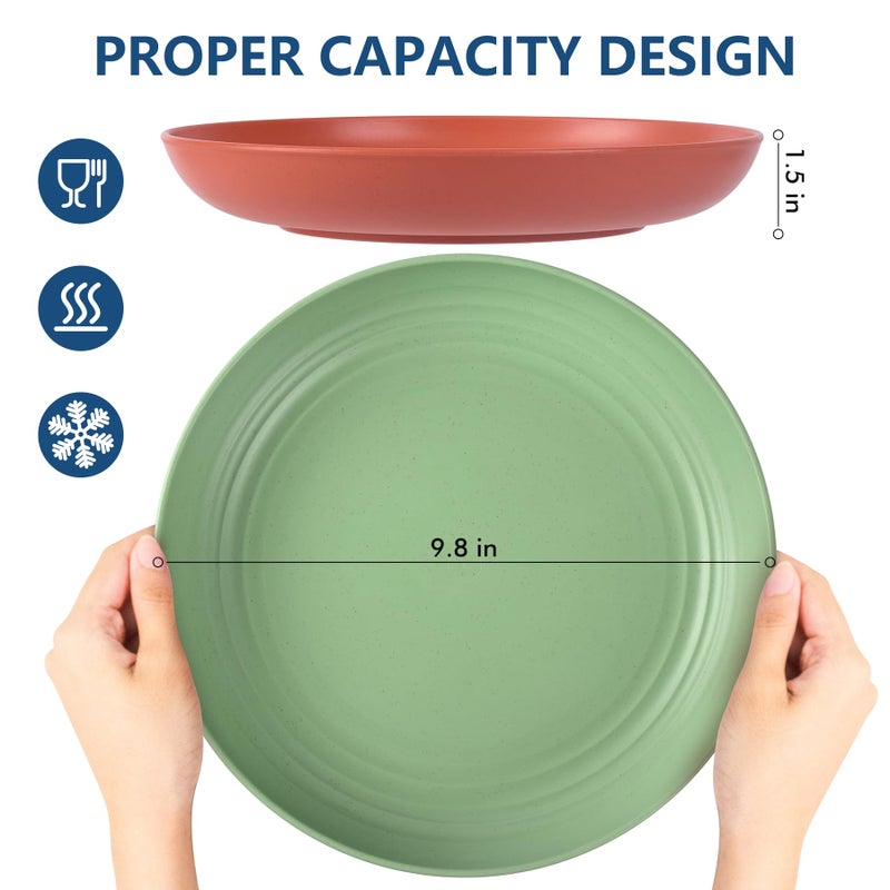 HOTEC 8-Pack 10inch BPA Free Unbreakable Deep Dinner Plates, Wheat Straw Plastic Plates Dishwasher Safe Kitchen Plates Dinnerware Multicolor - Image 2