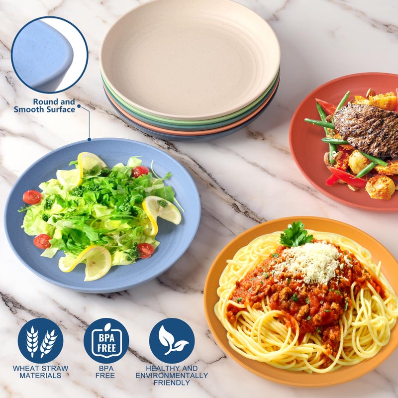 HOTEC 8-Pack 10inch BPA Free Unbreakable Deep Dinner Plates, Wheat Straw Plastic Plates Dishwasher Safe Kitchen Plates Dinnerware Multicolor - Image 3