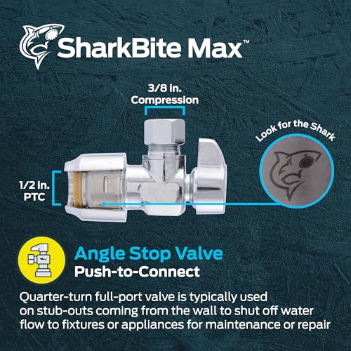 SharkBite Max 1/2 x 3/8 Inch Compression Angle Stop Valve, Quarter Turn, Push to Connect Brass Plumbing Fitting, PEX Pipe, Copper, CPVC, PE-RT, HDPE, UR23036 - Image 2