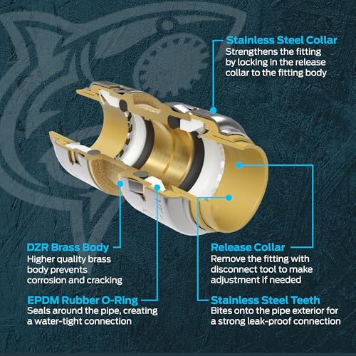 SharkBite Max 1/2 x 3/8 Inch Compression Angle Stop Valve, Quarter Turn, Push to Connect Brass Plumbing Fitting, PEX Pipe, Copper, CPVC, PE-RT, HDPE, UR23036 - Image 5