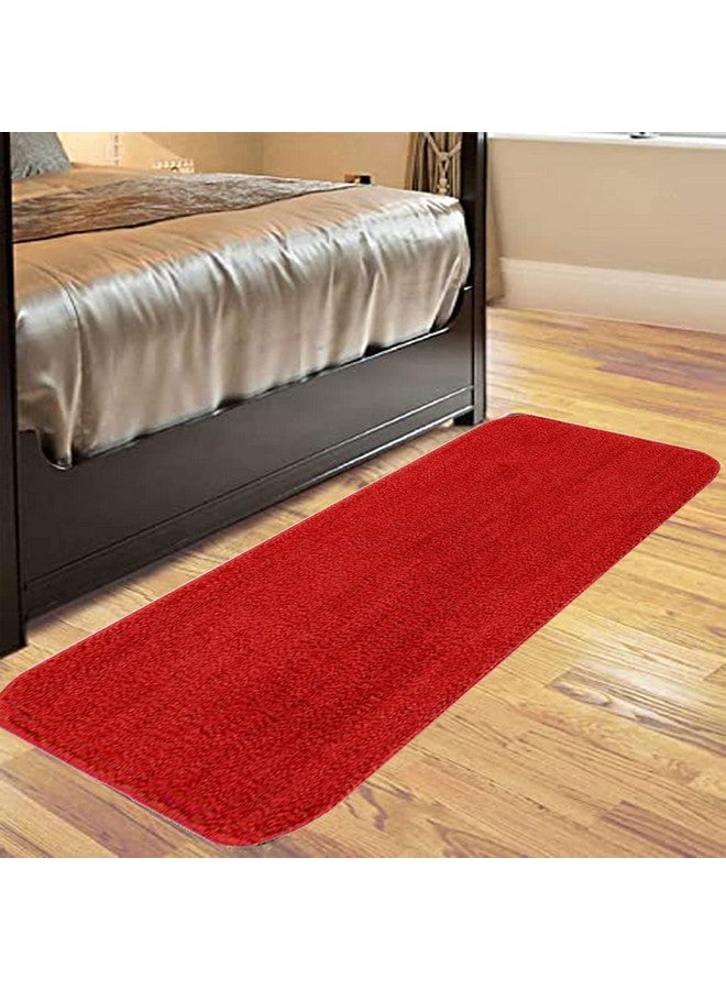 SKIVE India Stylish Anti Skid Backing Super Soft Velvet Feel Fur Bedside-skive2 Runner for Bedroom Living Room Floor Home Decoration (Red, 40 x 120 CM) 1Pcs - Image 1