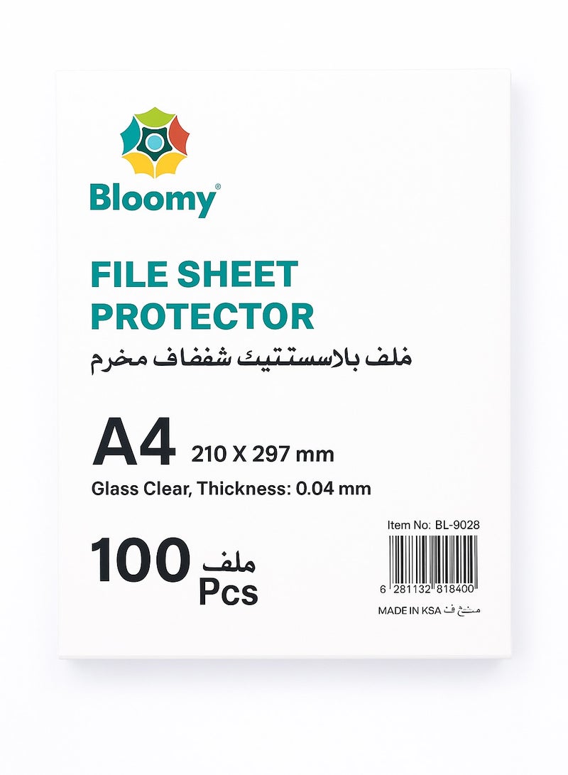 Bloomy A4 Clear Pocket File Set - 100 Pcs, Sheet Protectors for Filing & Documents - Image 2
