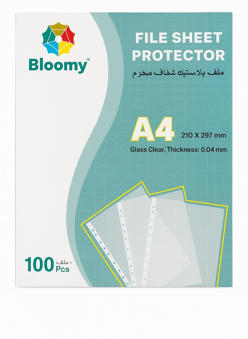 Bloomy A4 Clear Pocket File Set - 100 Pcs, Sheet Protectors for Filing & Documents - Image 1