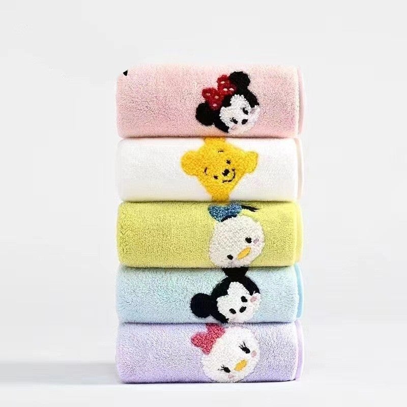 Cute Embroidered Baby Face Towel Soft Absorbent Coral Fleece Mickey 5 Pack [no gift box] bag 