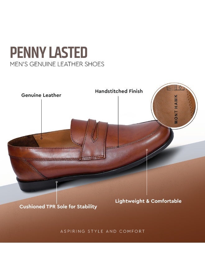 Mont Hawk Men’s Penny Loafer Genuine Leather Shoes || Premium Calf Leather Slip-On || Business Casual & Semi-Formal Dress Shoes || Soft Comfortable Fit || Anti-Slip Sole (Tan) - Image 2