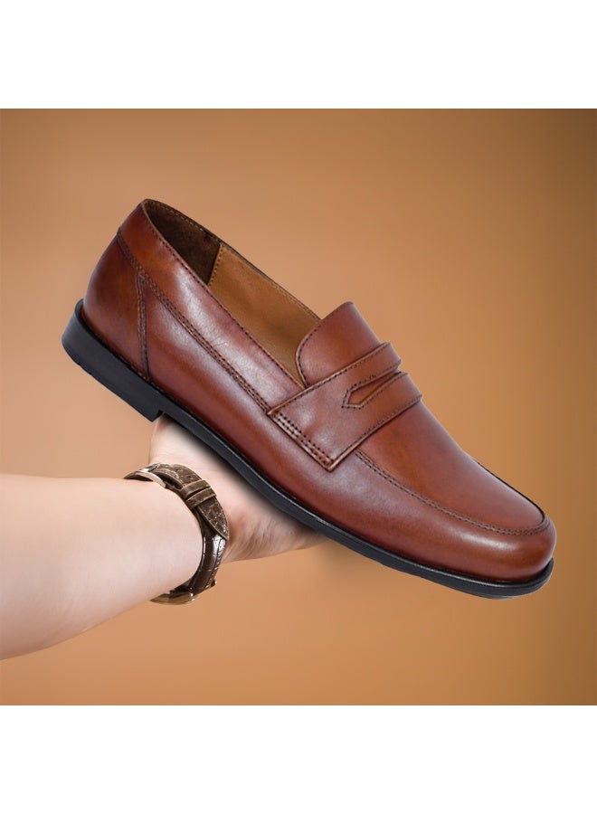 Mont Hawk Men’s Penny Loafer Genuine Leather Shoes || Premium Calf Leather Slip-On || Business Casual & Semi-Formal Dress Shoes || Soft Comfortable Fit || Anti-Slip Sole (Tan) - Image 5